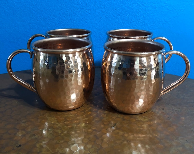 4-pack of 16oz Moscow Mule Hammered Copper Barrel Mugs