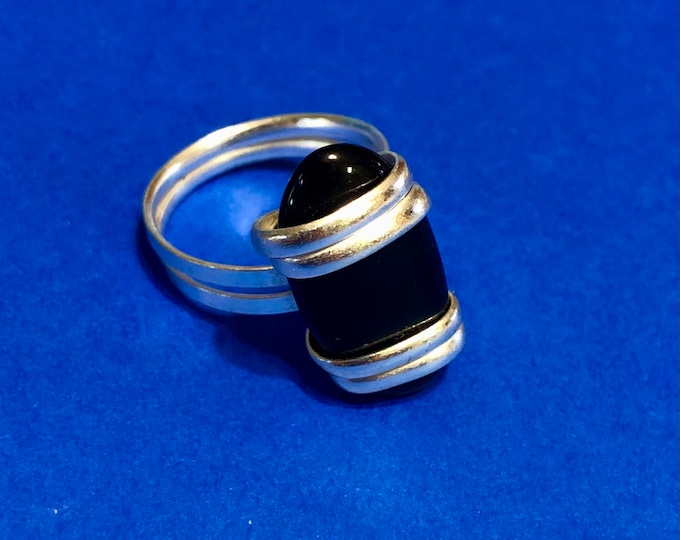One of a Kind Polished Black Onyx Ring set in Silver.