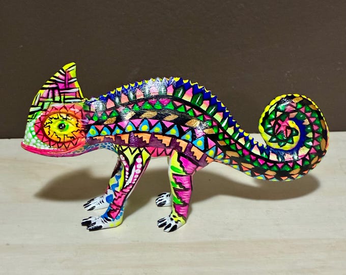 Alebrije Chameleon Wood Carving by Esperanza Martinez from Oaxaca, Mexico.