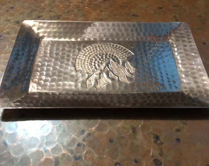 Pure Hammered Copper Valet Tray with Colorado C and Mountains Engraving  - 8" x 5"