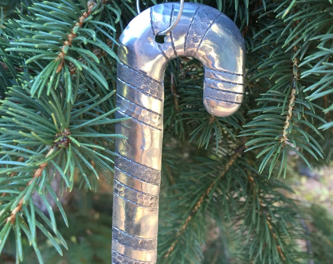 Handcrafted Hammered Aluminum Candy Cane Christmas Tree Ornament