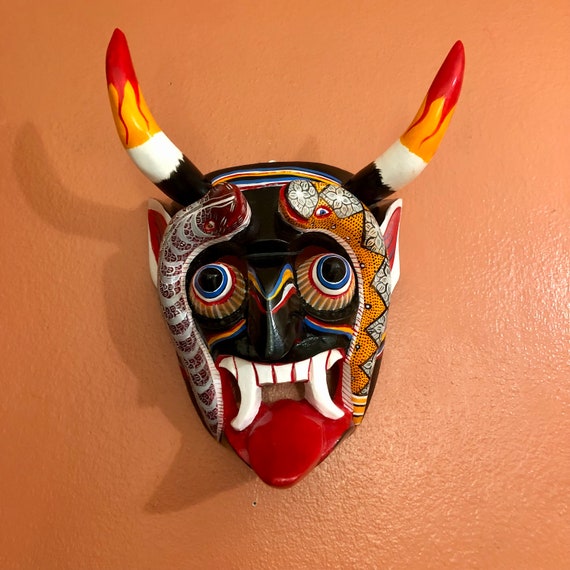 Medium Size Mexican Decorative Indigenous Diablo Devil Hand Carved