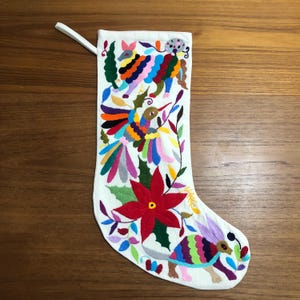 Hand Embroidered Otomi Christmas Stocking: Multicolor Animals & Flowers