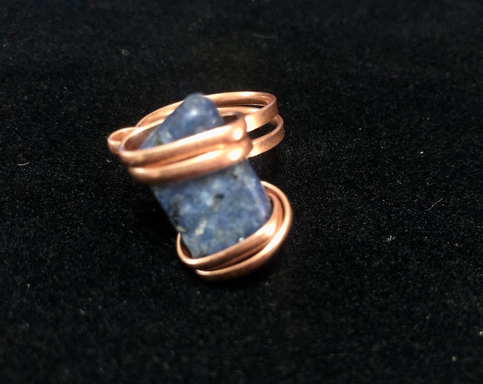 One of a Kind Polished Lapiz Lazuli Ring set in Copper.