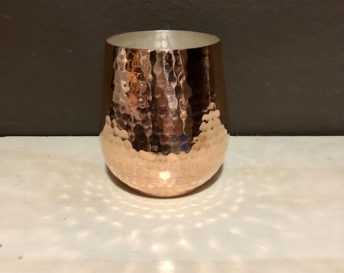 Hammered copper stemless wine glass