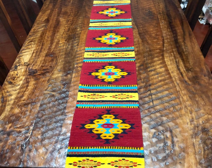 Zapotec hand woven merino wool table runner 80” x 9.5”