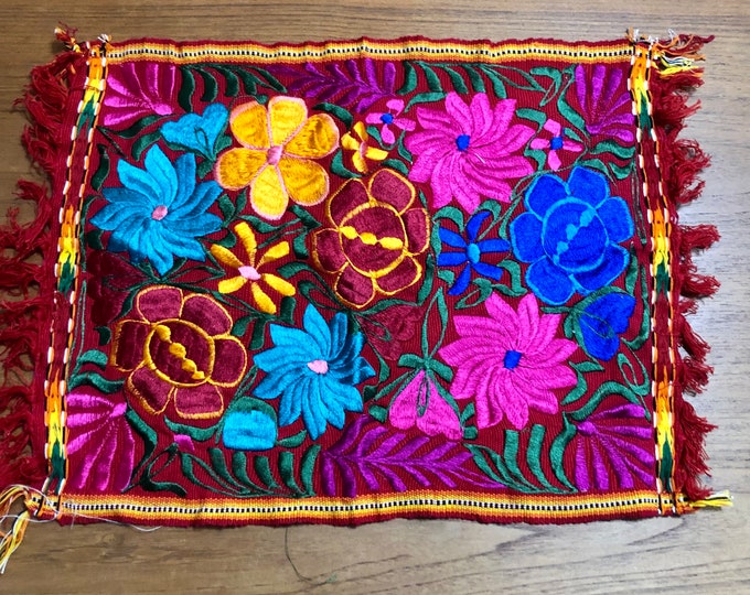 Hand Woven Embroidered Cotton Placemat with Multi-color Flowers (approx. 17” x 13”)