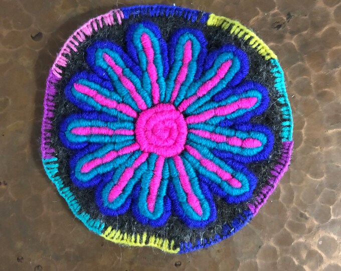 Hand Embroidered Drink Coaster from San Cristobal de las Casas, Chiapas, Mexico (4.25” diameter)
