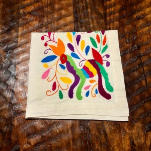 Hand Embroidered Otomi Muslin Napkin: Mexican Folk Art