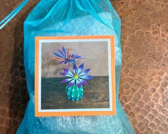 Handcrafted Alebrije Flowering Cactus With Hummingbird Woodcarving