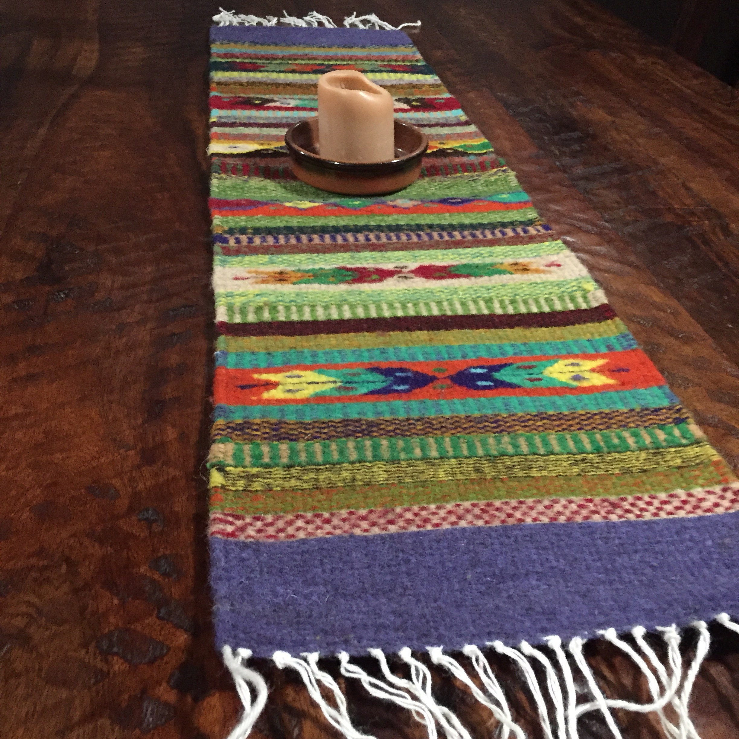 Zapotec hand woven merino wool table runner 38 x 10