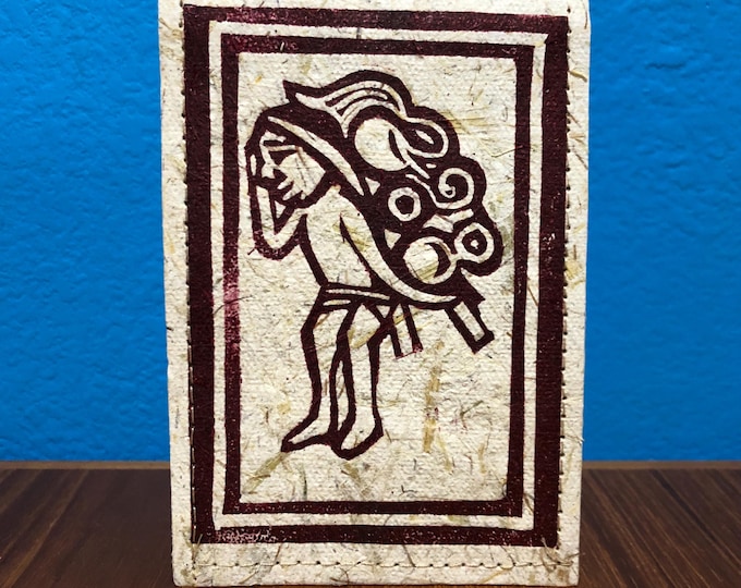 Handmade Small Paper Journal / Notebook with Linocut Print Cornhusk Paper Covers and Eucalyptus Journal Paper (80 pages)
