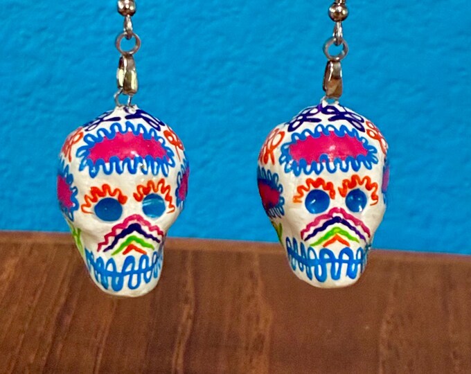 Handcrafted Paper Mache Calavera Earrings by César Miguel (Mexico City, Mexico)