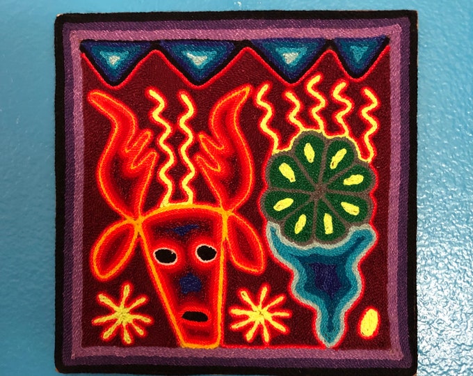 Huichol Yarn Painting from Nayarit, Mexico (7 7/8” x 7 7/8”)