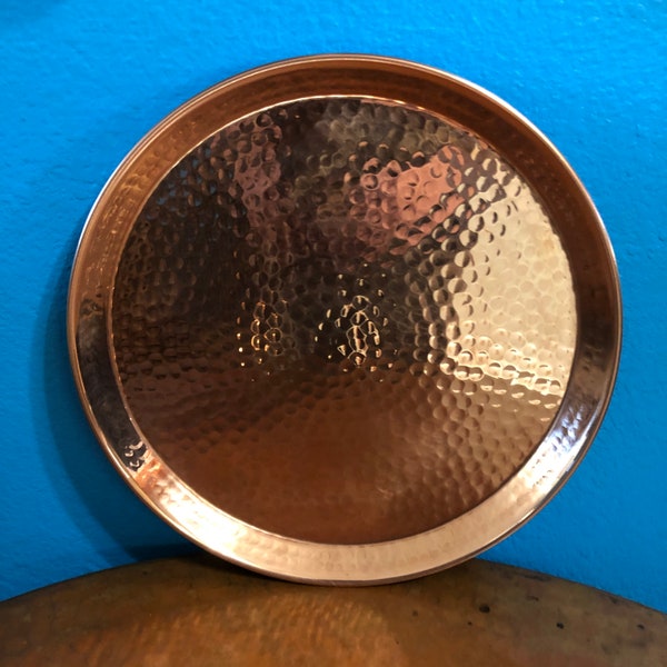 Round Hammered Copper Raised Edge Serving Tray- 12” diameter