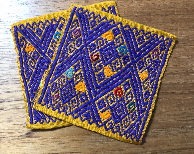 Handwoven Cotton Coasters (Set of 2) from San Cristobal de las Casas, Chiapas, Mexico - 5” x 5”