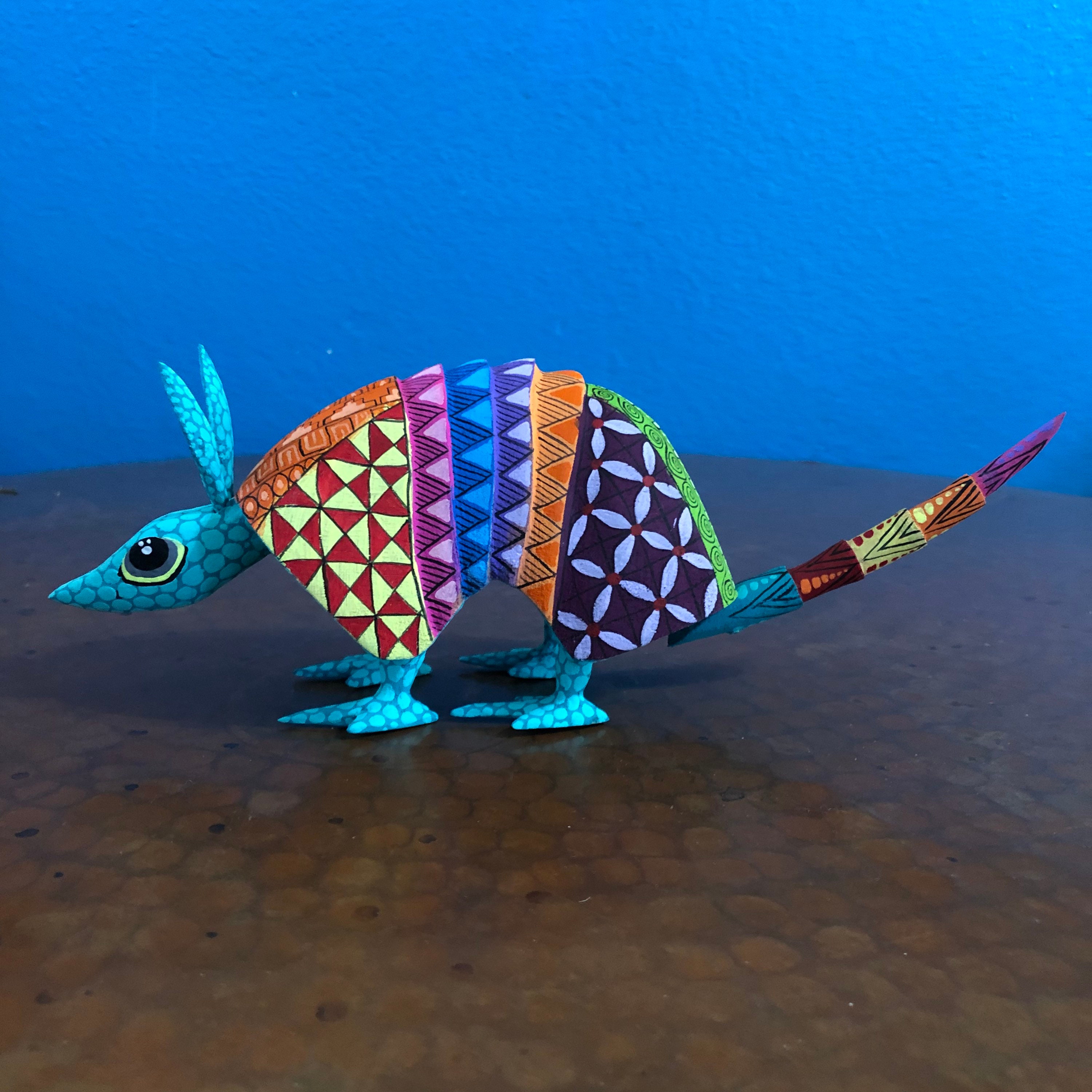 Alebrije Armadillo Wood Carving by Esperanza Martinez from Oaxaca, Mexico.