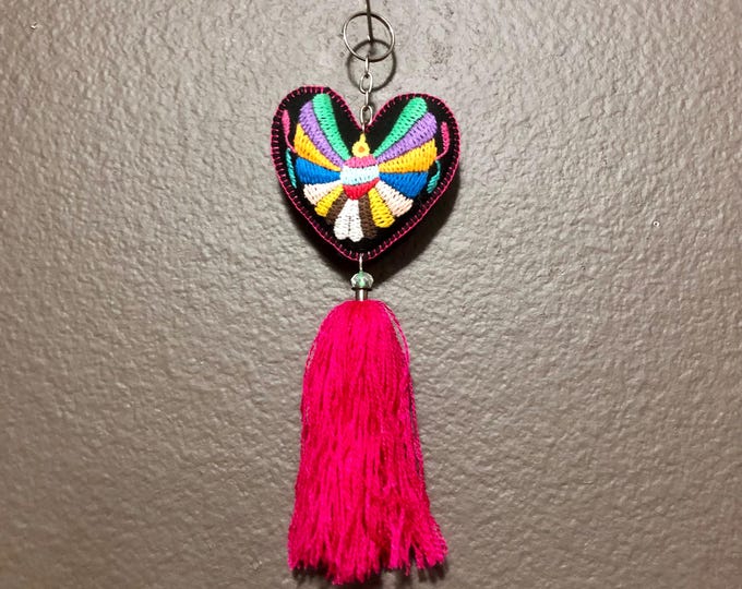 Hand embroidered Otomi heart ornament from Hidalgo, Mexico.