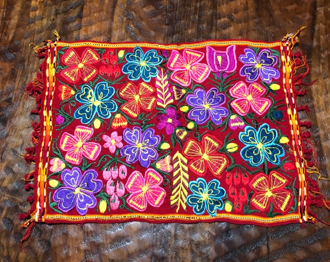 Hand Woven Embroidered Cotton Placemat with Multi-color Flowers (approx. 18” x 13”)