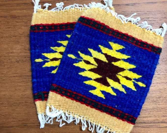 Zapotec hand woven merino wool coasters - set of two (4.75” x 5.5”)