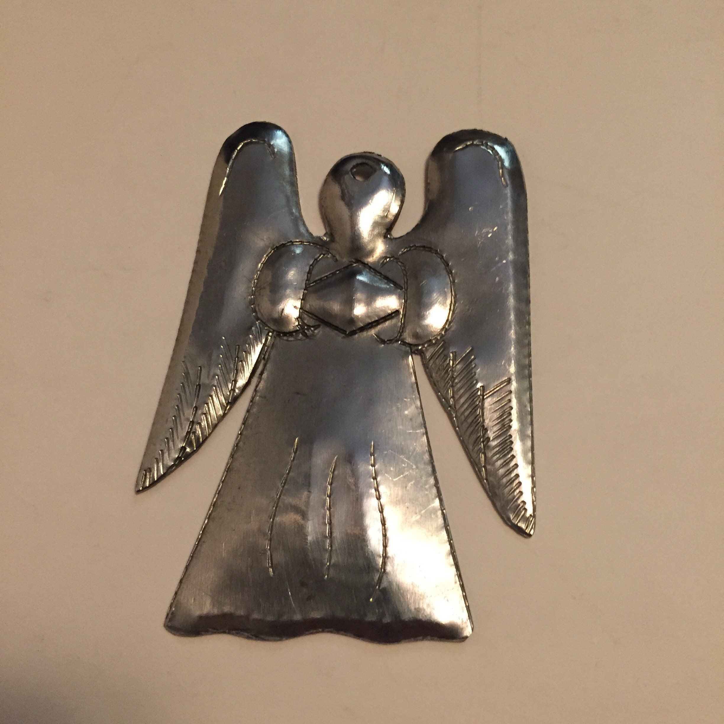 Handcrafted Hammered Aluminum Angel Christmas Tree Ornament