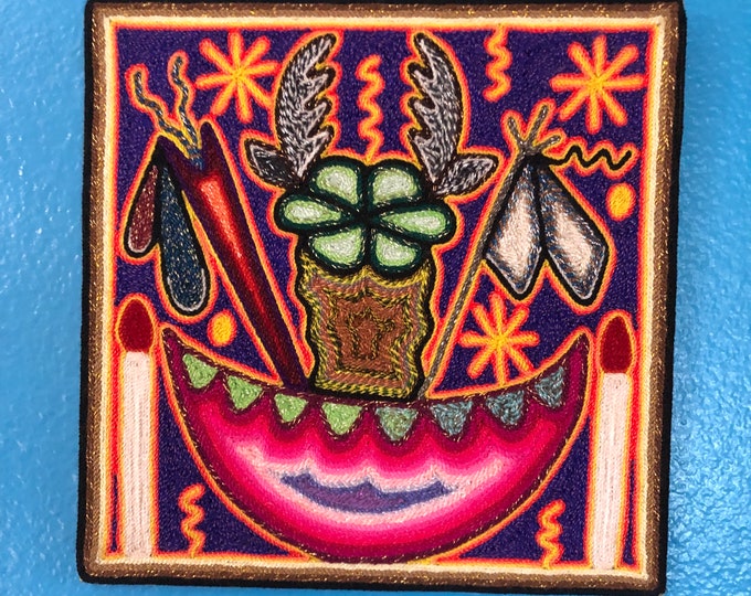 Huichol Yarn Painting from Nayarit, Mexico (7 7/8” x 7 7/8”)