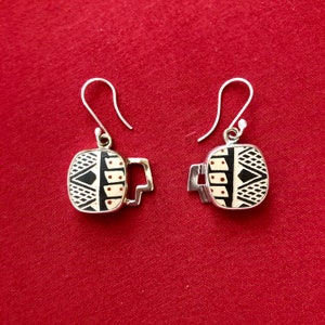 One of a Kind Mata Ortiz Silver Earrings - unique pottery shards set in .950 pure silver handcrafted settings