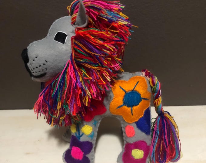 Hand Sewn Wool Stuffed Animal Lion Plush Toy