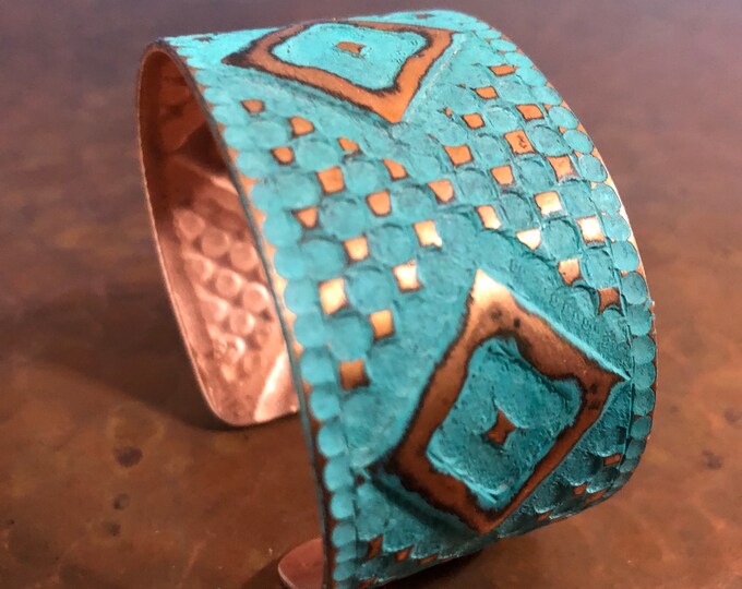 Hand Hammered Turquoise Copper Cuff Bracelet