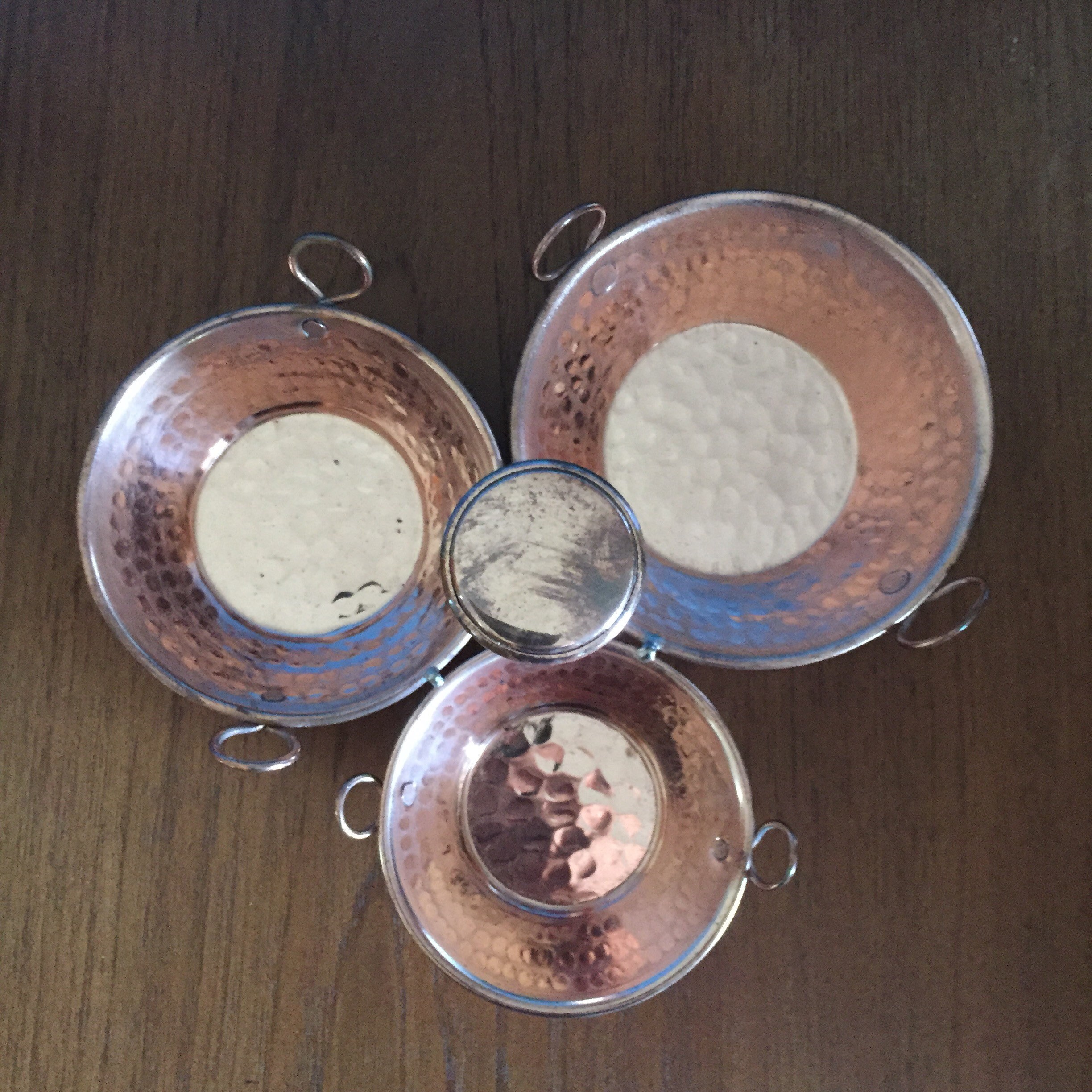 Hammered Copper Serving Tray with Three Dishes 8 x 5 1/2 x 8