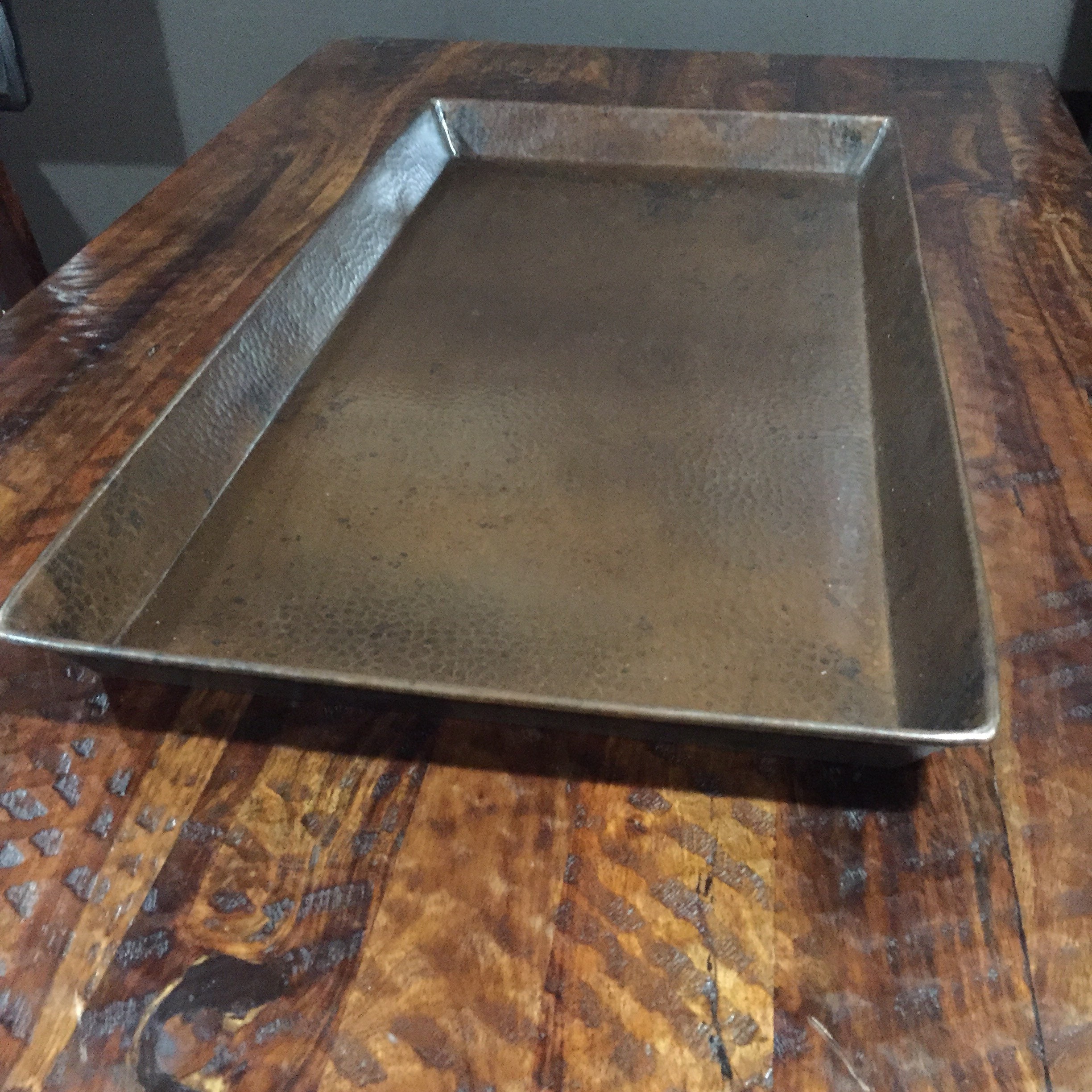 Large rectangular hammered copper tray handcrafted coffee table tray