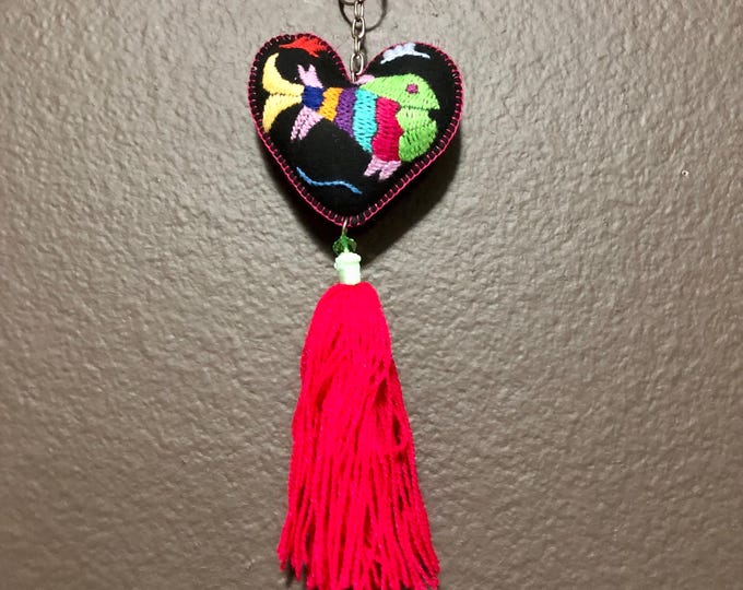 Hand embroidered Otomi heart ornament from Hidalgo, Mexico.