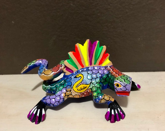 Alebrije Iguana Handcrafted Wood Carving by Michelle Fuentes from Oaxaca, Mexico.