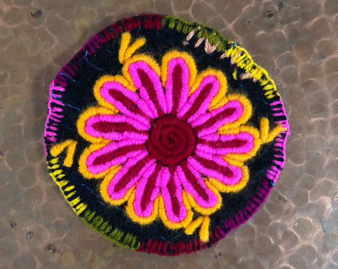Hand Embroidered Drink Coaster from San Cristobal de las Casas, Chiapas, Mexico (4.5” diameter)