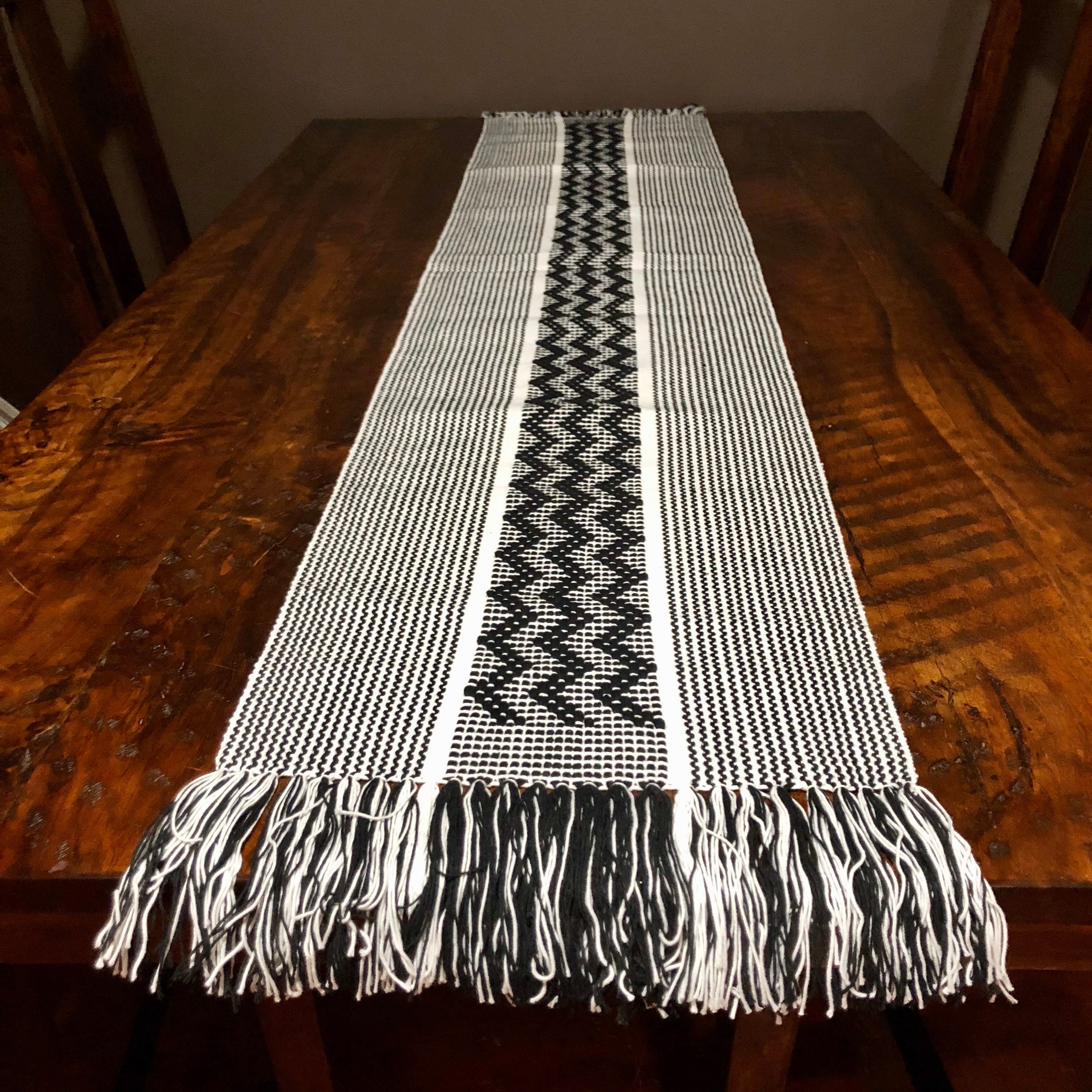 Handwoven Zapotec cotton table runner / bed runner approx. 72” x 14