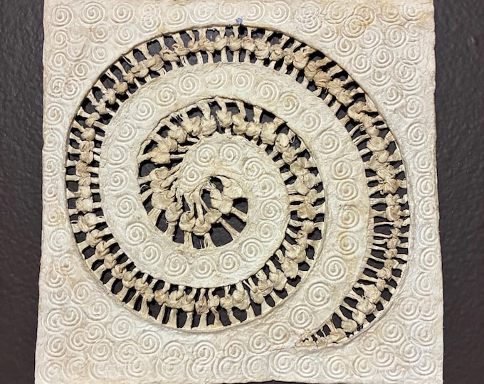 Handmade 8” x 8” Amate Bark Paper Wall Art: Braided Detail, Natural Tones