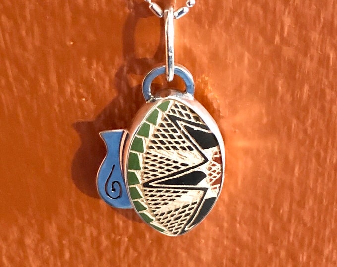 One of a Kind Mata Ortiz Sterling Silver Pendant - inique indigenous ceramic pottery shard set in a .950 pure silver bezel