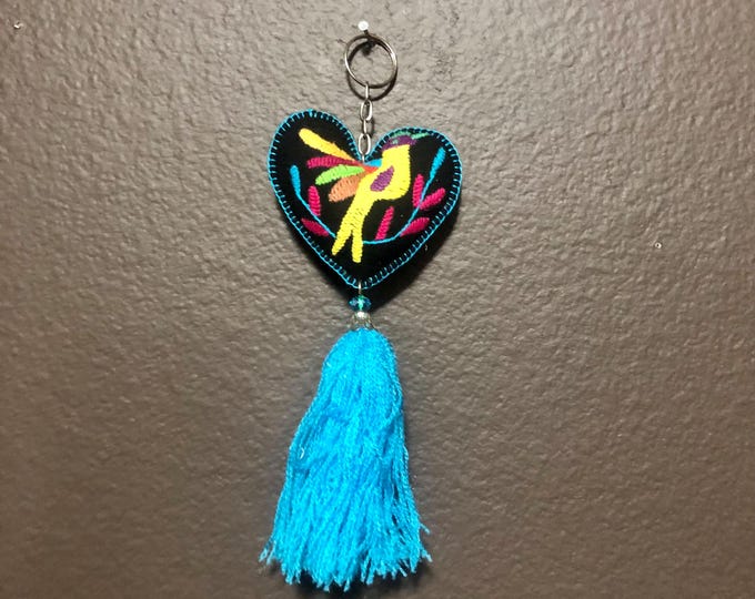 Hand embroidered Otomi heart ornament from Hidalgo, Mexico.