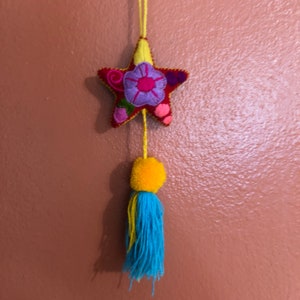 Hand Sewn Wool Felt Hanging Star Ornament with Cotton Embroidery