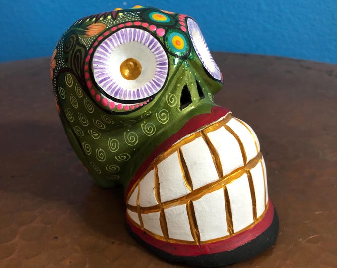 Alebrije Calavera Skull Handcrafted Wood Carving by Luis Garcia from Oaxaca, Mexico.