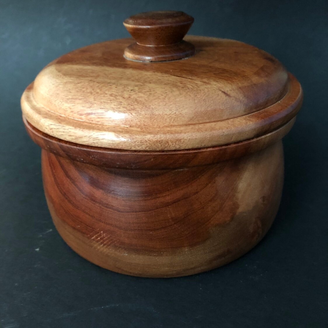 Hand carved wood serving bowl with lid made of Guamuchil wood from Mexico
