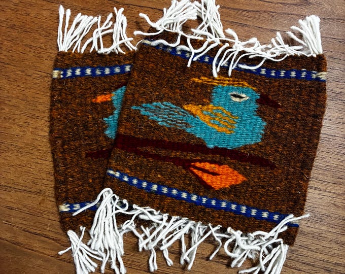 Zapotec hand woven merino wool coasters - set of two (5.5” x 5.25”)