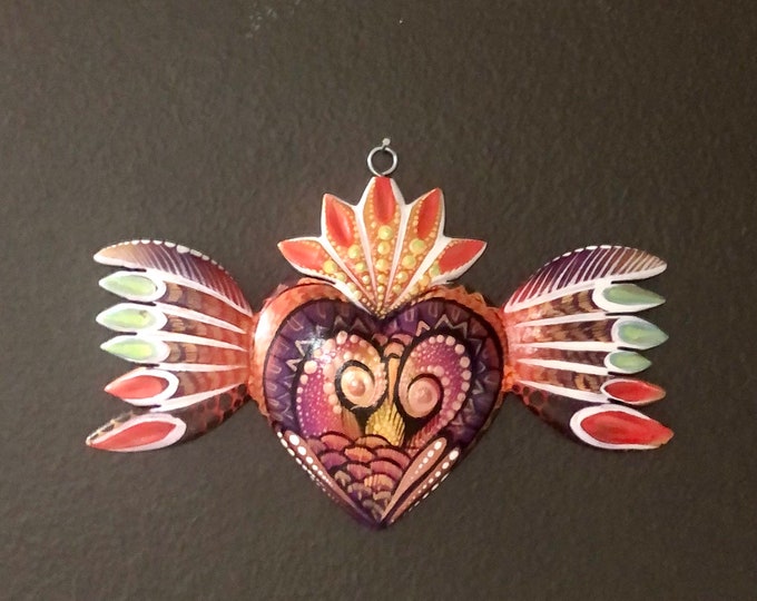 Hand carved wood small milagro heart from Oaxaca, Mexico