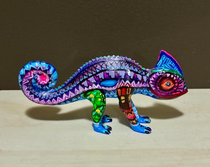 Alebrije Chameleon Wood Carving by Esperanza Martinez from Oaxaca, Mexico.
