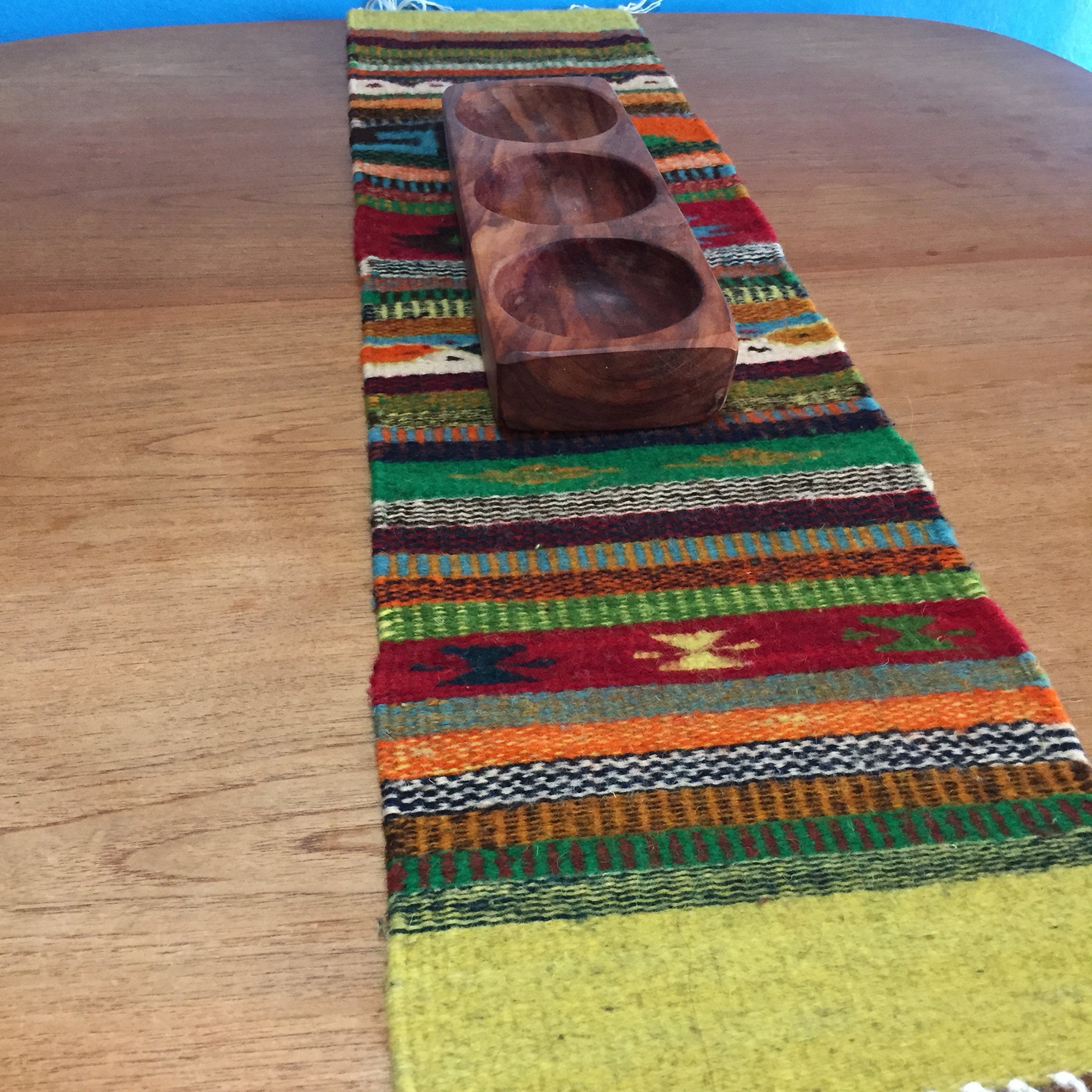 Zapotec hand woven merino wool table runner 38 1/2 x 10