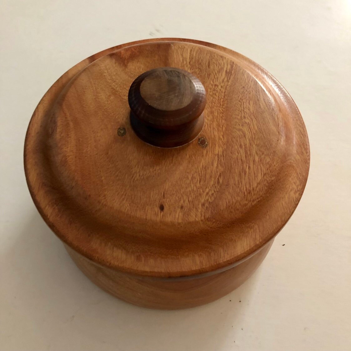 Hand carved wood serving bowl with lid made of Guamuchil wood from Mexico