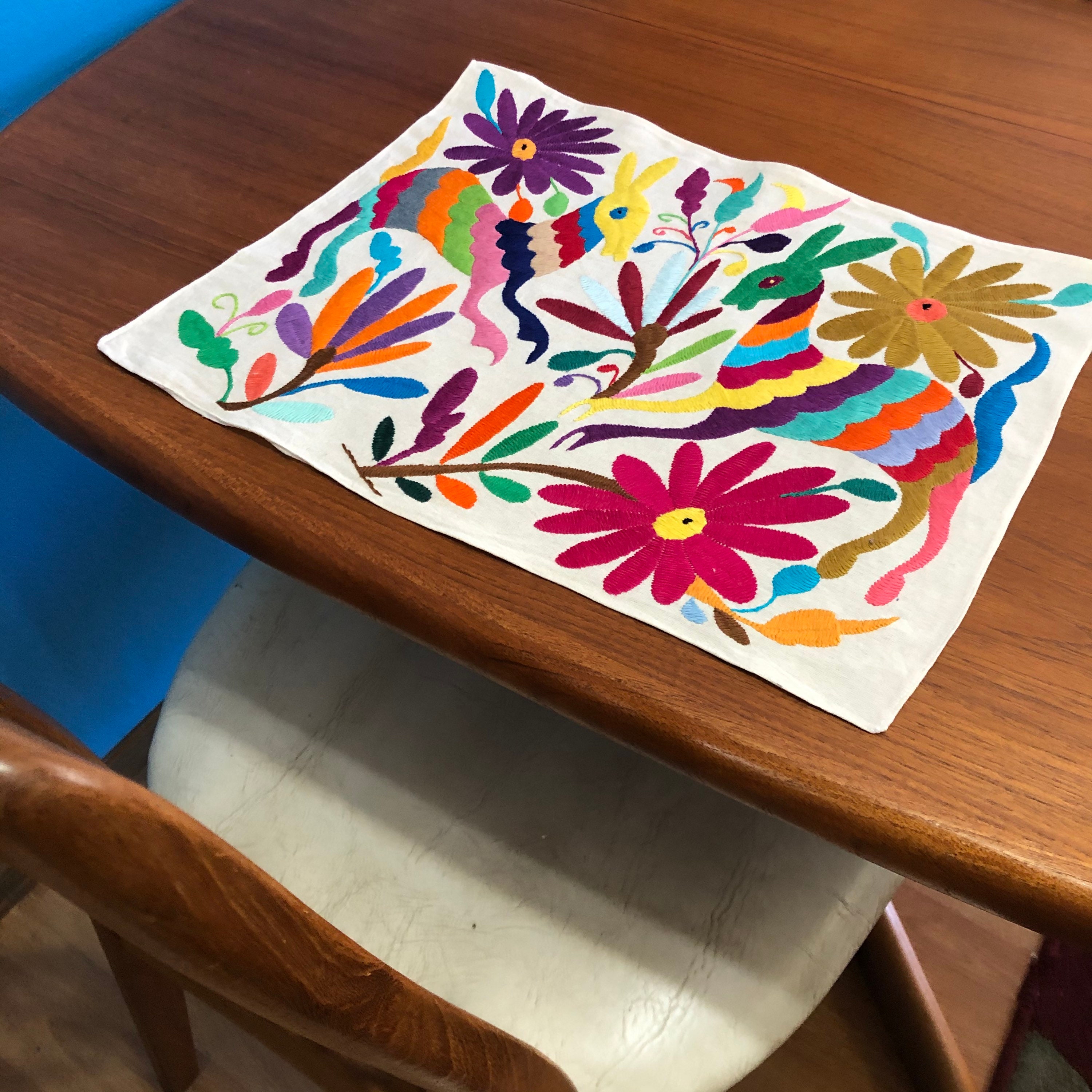 Hand embroidered Otomí placemat/frameable art (approx. 17” x 13