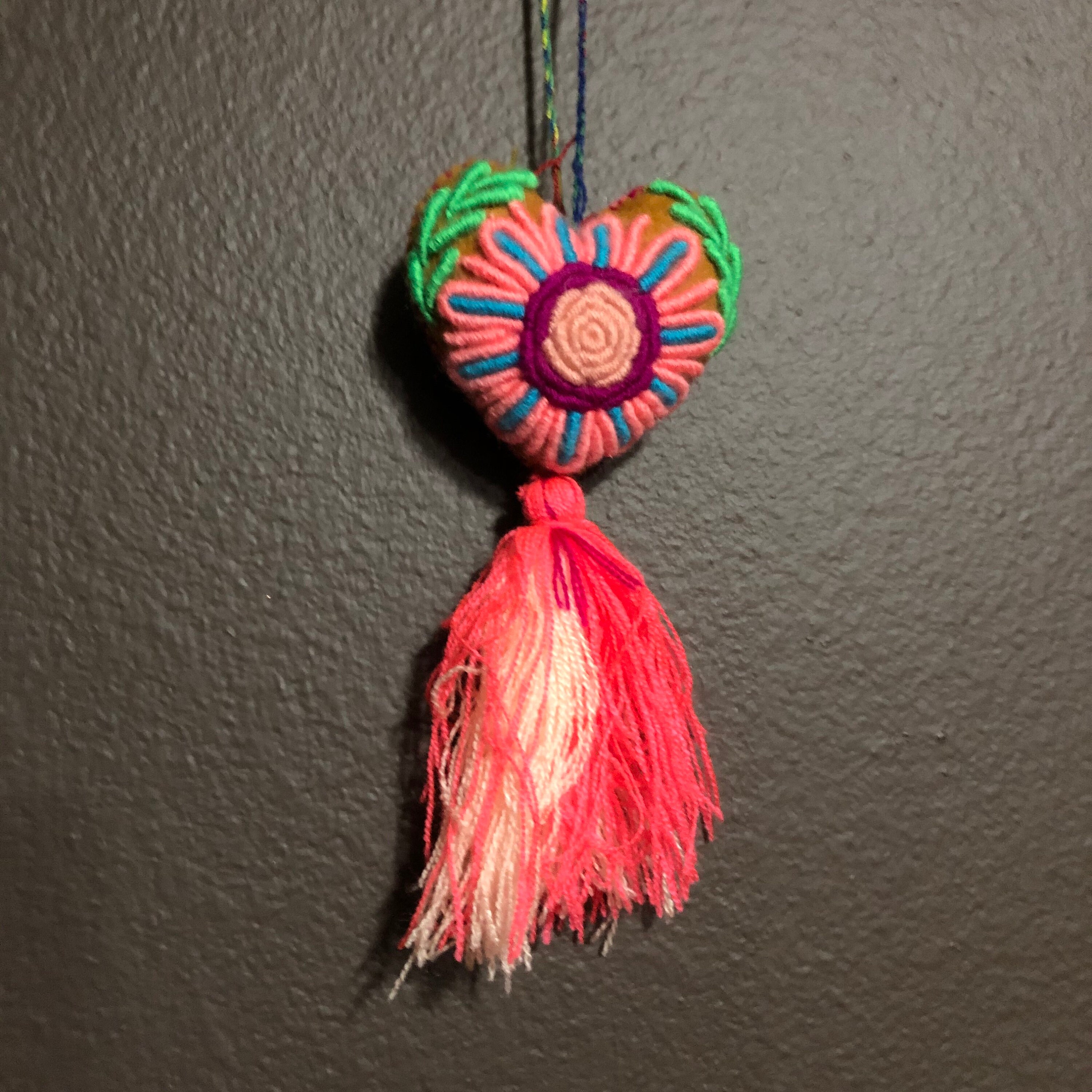 Hand Sewn Wool Felt Hanging Heart Ornament with Cotton Embroidery