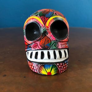 Alebrije Calavera Skull Handcrafted Wood Carving by Luis Garcia from Oaxaca, Mexico.