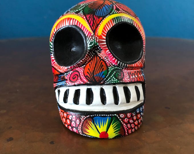 Alebrije Calavera Skull Handcrafted Wood Carving by Luis Garcia from Oaxaca, Mexico.